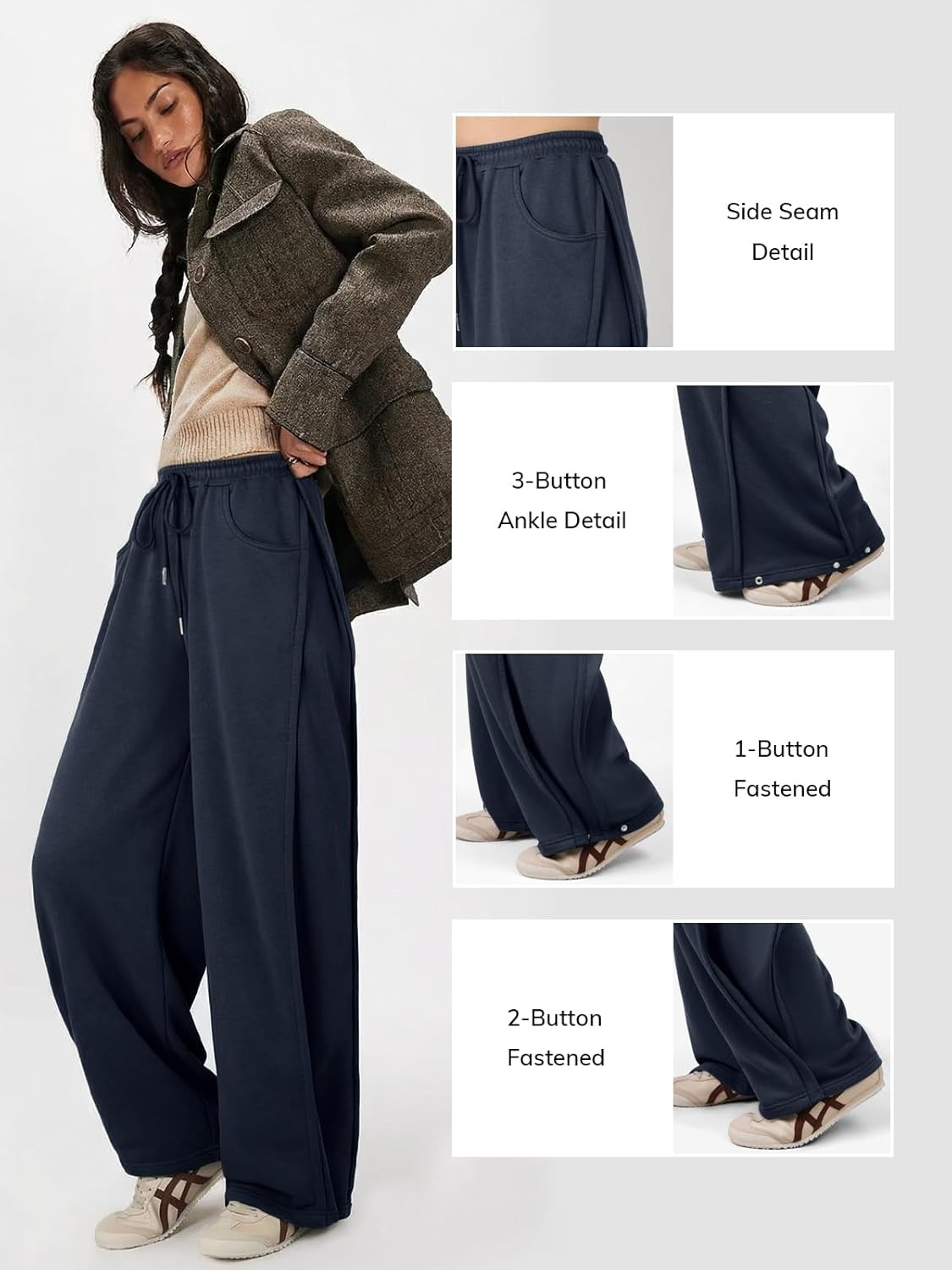image:imageATHMILE Womens Baggy Wide Leg Pants Y2k Teen Girl Drawstring Track Pants Lounge Sweatpants Women 2026Navy