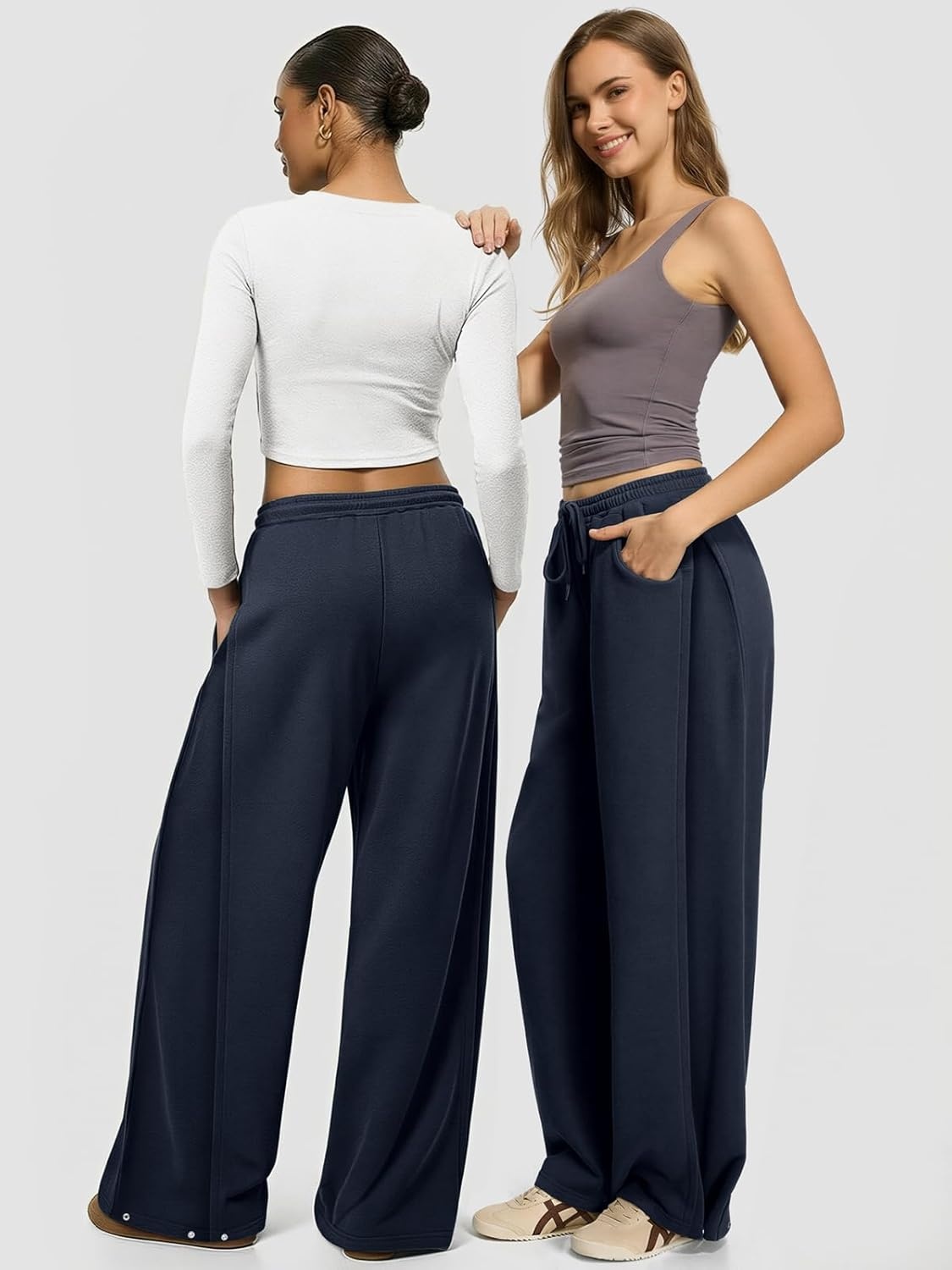 image:imageATHMILE Womens Baggy Wide Leg Pants Y2k Teen Girl Drawstring Track Pants Lounge Sweatpants Women 2026Navy