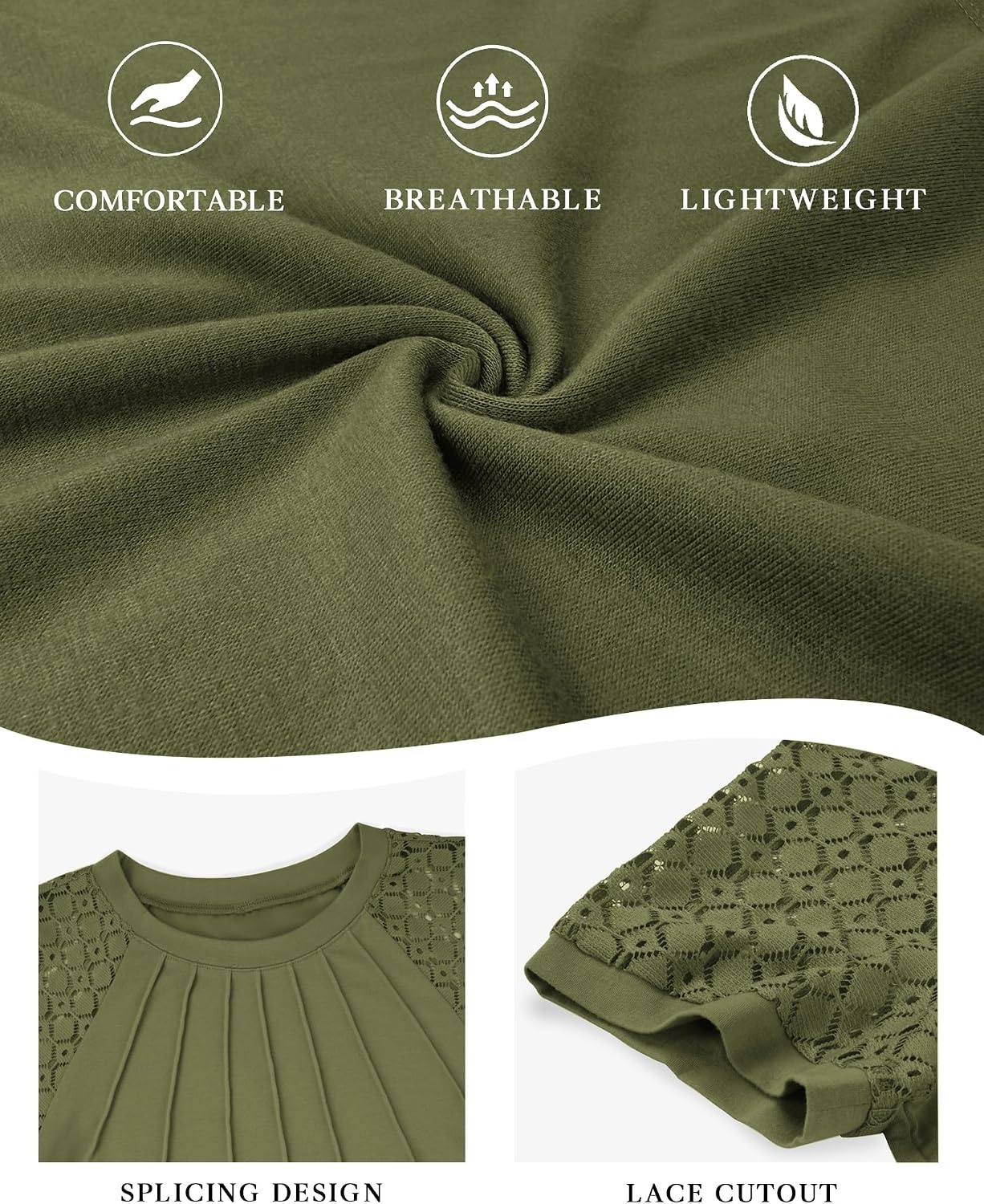 image:imageATHMILE Womens Blouses Short Sleeve Tops Spring Summer Fall Work Dressy Casual Business Date Outfits Lace Shirts 2026Armygreen