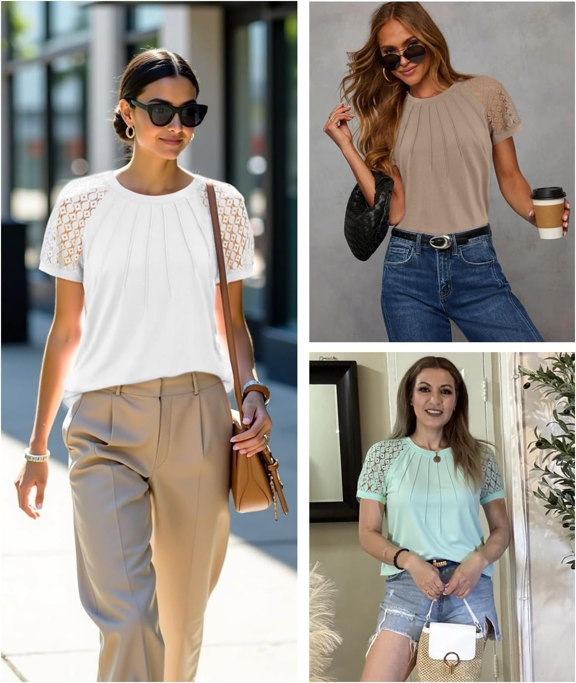 image:imageATHMILE Womens Blouses Short Sleeve Tops Spring Summer Fall Work Dressy Casual Business Date Outfits Lace Shirts 2026Black