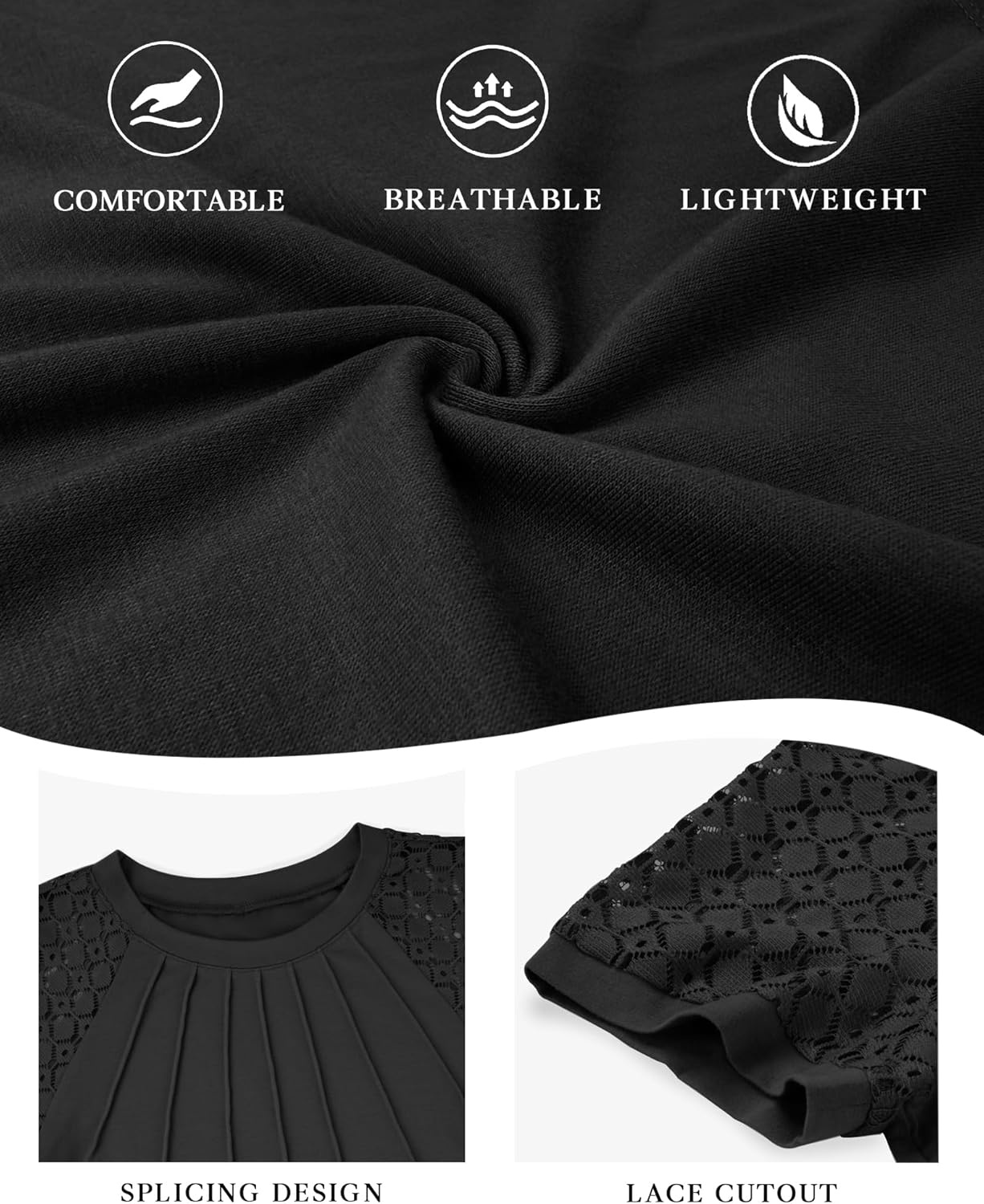 image:imageATHMILE Womens Blouses Short Sleeve Tops Spring Summer Fall Work Dressy Casual Business Date Outfits Lace Shirts 2026Black