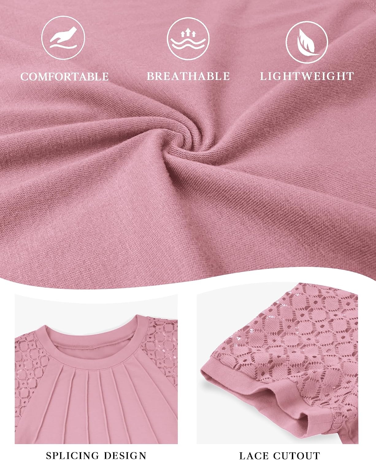 image:imageATHMILE Womens Blouses Short Sleeve Tops Spring Summer Fall Work Dressy Casual Business Date Outfits Lace Shirts 2026Pink