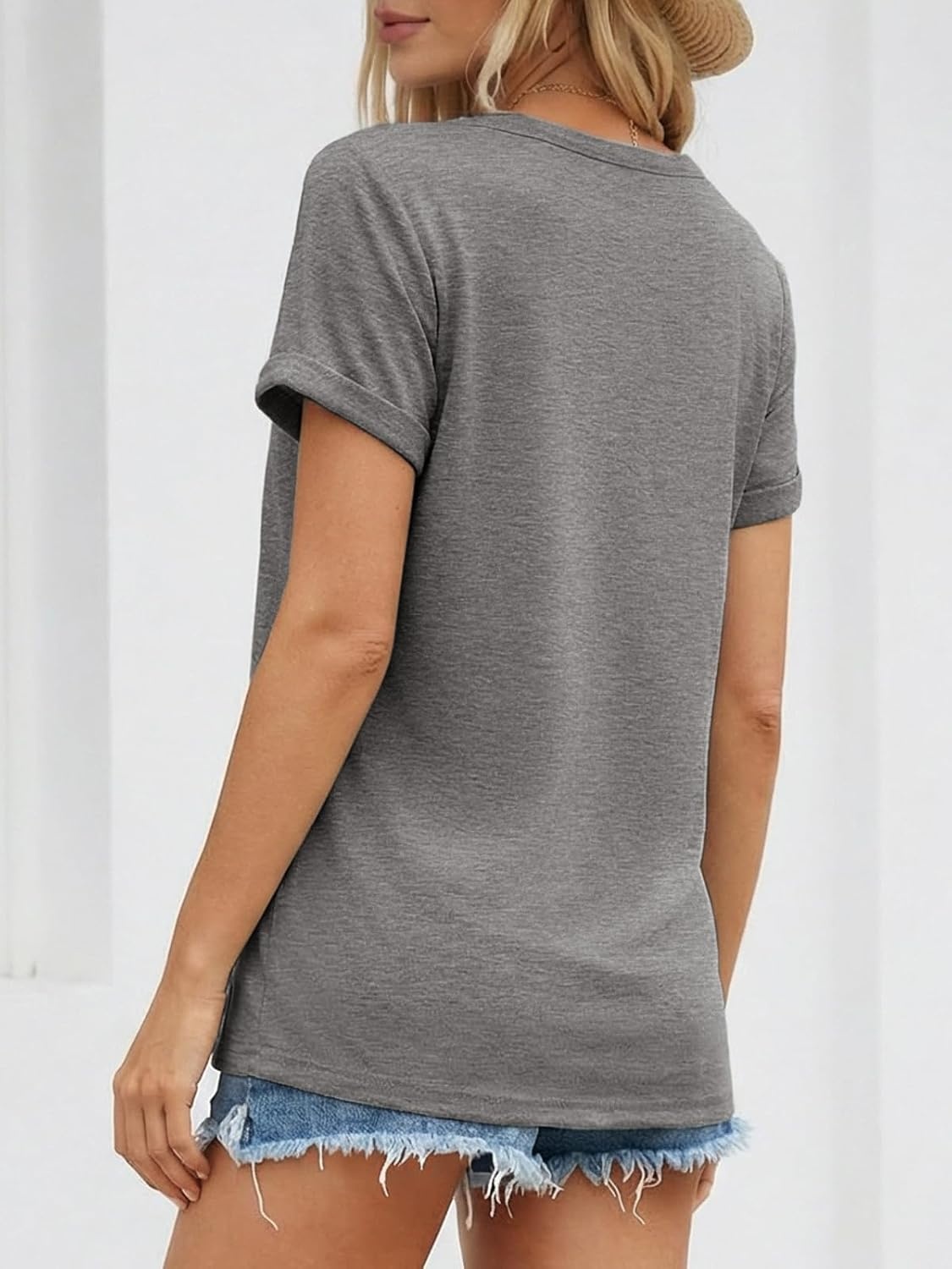 image:imageATHMILE Womens Boat Neck Tops Fashion Short Sleeve Scoop Neck Tees for Women Trendy Casual Shirts Summer Beach Outfits 2026Grey