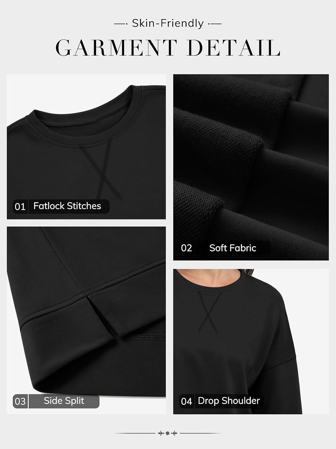 image:imageATHMILE Womens Casual Crew Neck Sweatshirt Loose Soft Long Sleeve Shirts Oversized Pullover Tops Fall OutfitsBlack