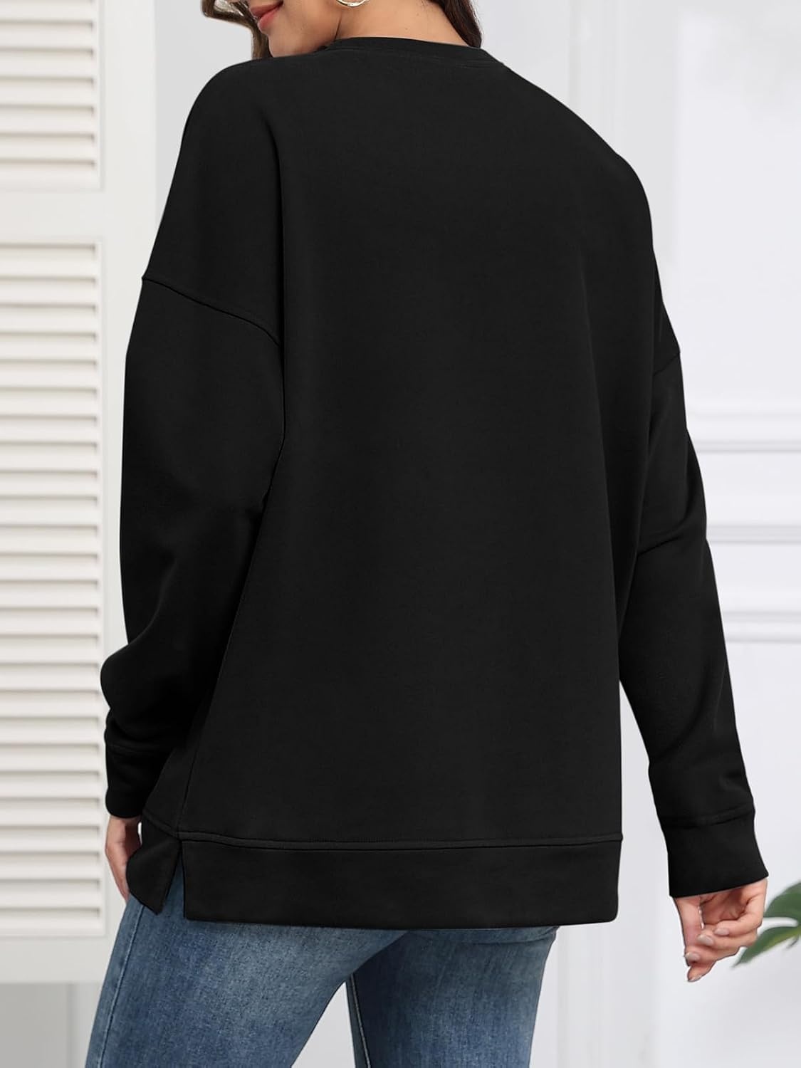 image:imageATHMILE Womens Casual Crew Neck Sweatshirt Loose Soft Long Sleeve Shirts Oversized Pullover Tops Fall OutfitsBlack