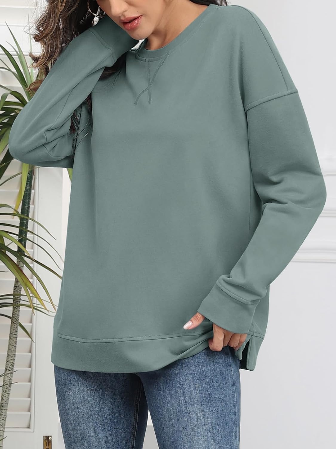 image:imageATHMILE Womens Casual Crew Neck Sweatshirt Loose Soft Long Sleeve Shirts Oversized Pullover Tops Fall OutfitsBlue