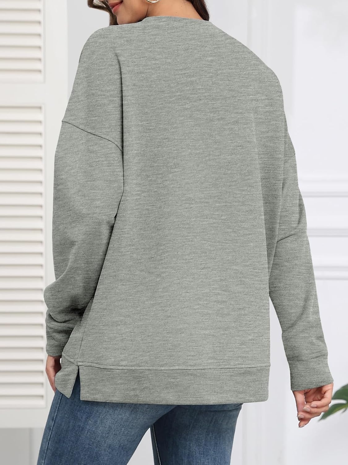 image:imageATHMILE Womens Casual Crew Neck Sweatshirt Loose Soft Long Sleeve Shirts Oversized Pullover Tops Fall OutfitsGrey