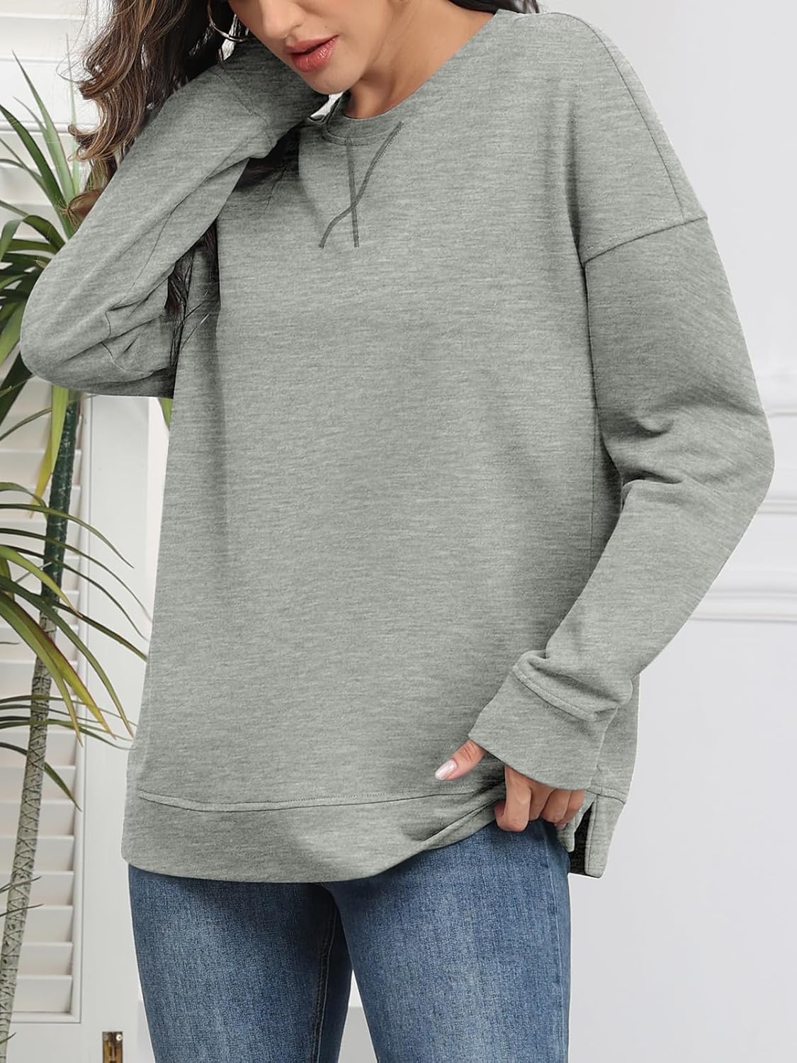 image:imageATHMILE Womens Casual Crew Neck Sweatshirt Loose Soft Long Sleeve Shirts Oversized Pullover Tops Fall OutfitsGrey