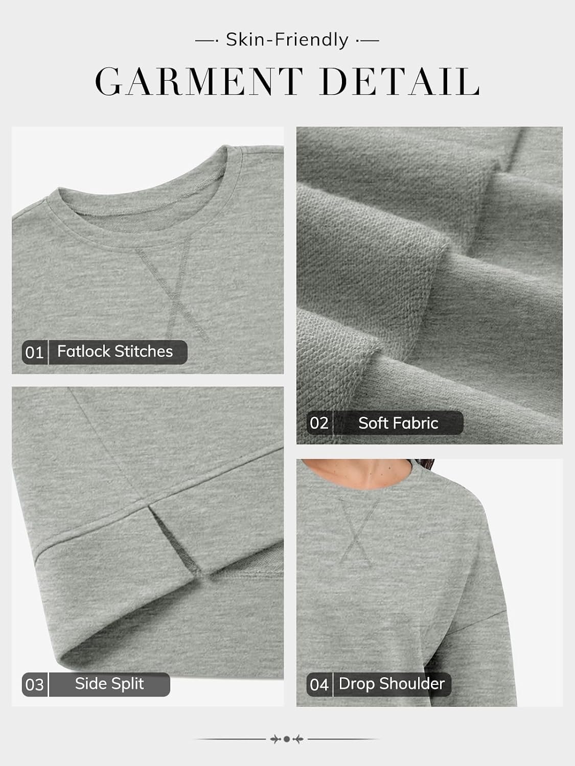 image:imageATHMILE Womens Casual Crew Neck Sweatshirt Loose Soft Long Sleeve Shirts Oversized Pullover Tops Fall OutfitsGrey