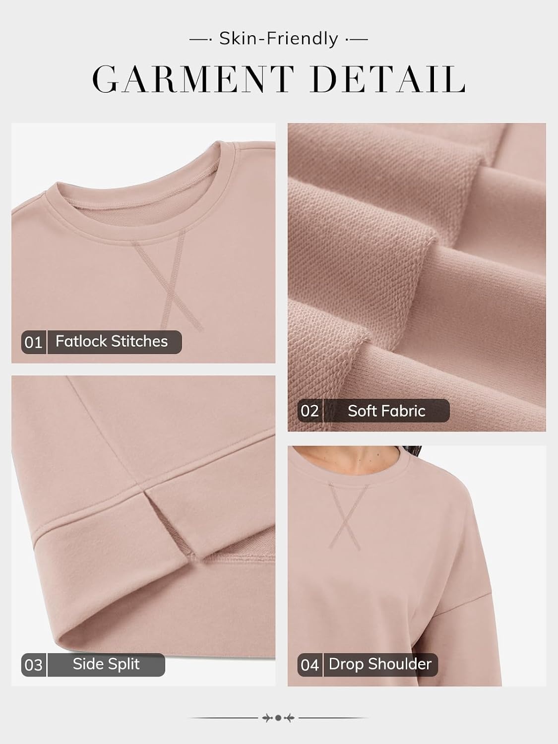 image:imageATHMILE Womens Casual Crew Neck Sweatshirt Loose Soft Long Sleeve Shirts Oversized Pullover Tops Fall OutfitsPink