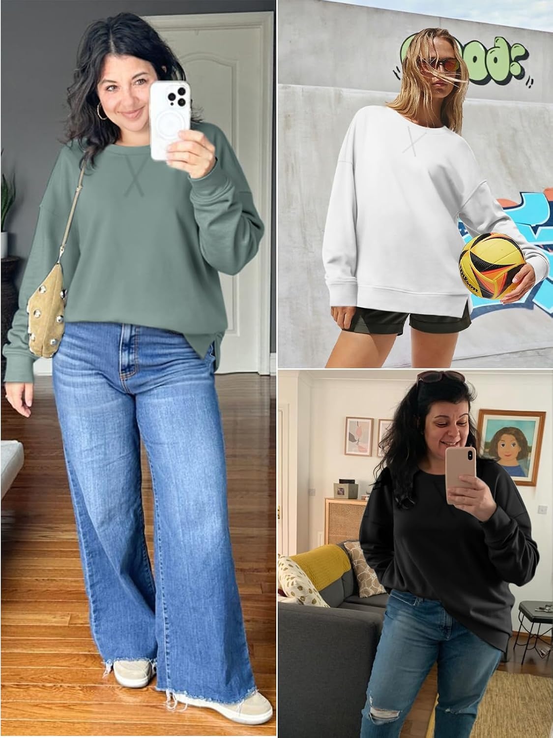 image:imageATHMILE Womens Casual Crew Neck Sweatshirt Loose Soft Long Sleeve Shirts Oversized Pullover Tops Fall OutfitsPink