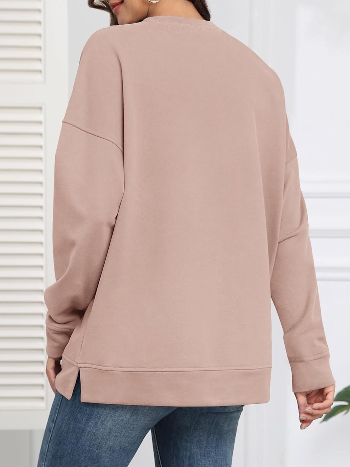 image:imageATHMILE Womens Casual Crew Neck Sweatshirt Loose Soft Long Sleeve Shirts Oversized Pullover Tops Fall OutfitsPink