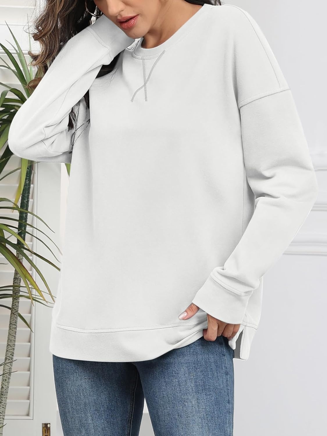 image:imageATHMILE Womens Casual Crew Neck Sweatshirt Loose Soft Long Sleeve Shirts Oversized Pullover Tops Fall OutfitsWhite