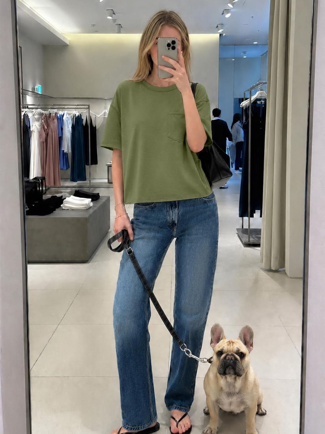 image:imageATHMILE Womens Crop Tops Workout Shirts Gym Oversized Spring Summer Basic Tees Short Sleeve Casual Loose Drop Shoulder 2026Armygreen