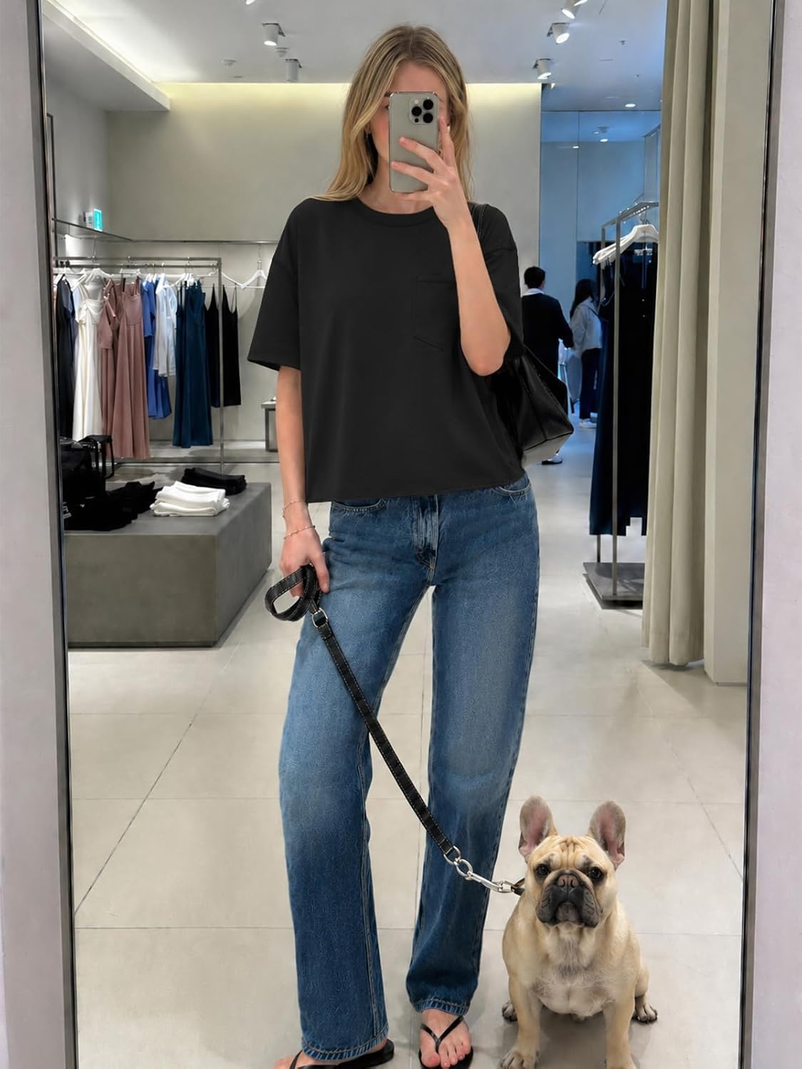 image:imageATHMILE Womens Crop Tops Workout Shirts Gym Oversized Spring Summer Basic Tees Short Sleeve Casual Loose Drop Shoulder 2026Black