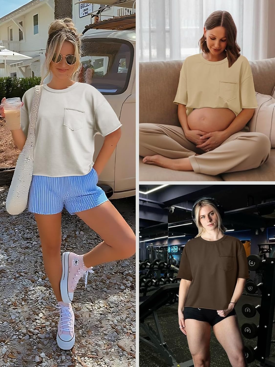 image:imageATHMILE Womens Crop Tops Workout Shirts Gym Oversized Spring Summer Basic Tees Short Sleeve Casual Loose Drop Shoulder 2026Darkgreen