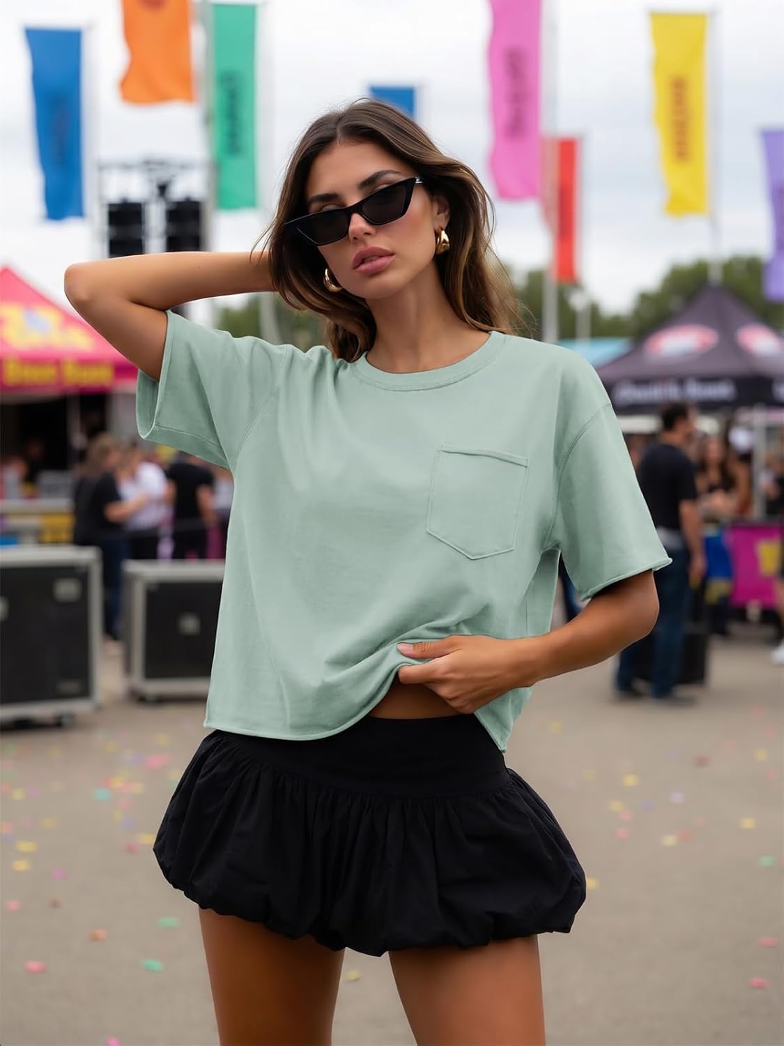 image:imageATHMILE Womens Crop Tops Workout Shirts Gym Oversized Spring Summer Basic Tees Short Sleeve Casual Loose Drop Shoulder 2026Graygreen