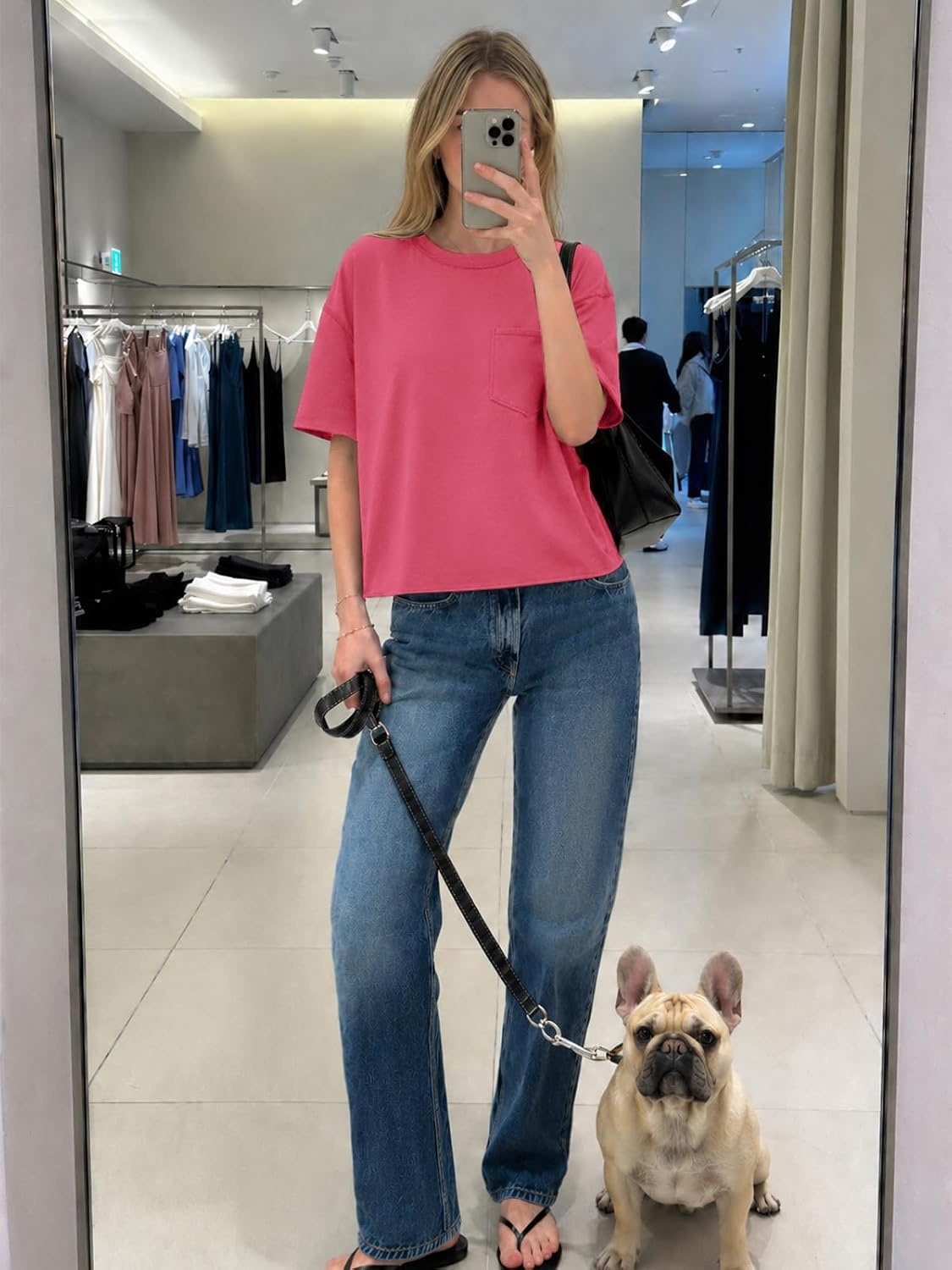 image:imageATHMILE Womens Crop Tops Workout Shirts Gym Oversized Spring Summer Basic Tees Short Sleeve Casual Loose Drop Shoulder 2026Hotpink
