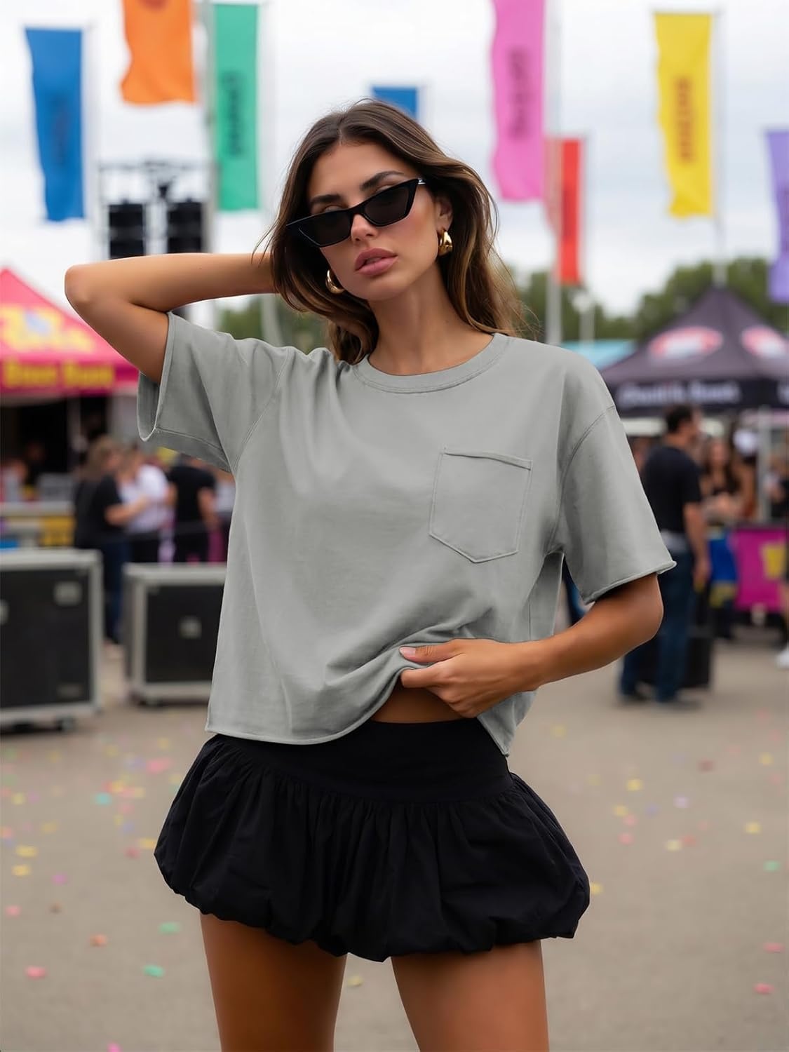 image:imageATHMILE Womens Crop Tops Workout Shirts Gym Oversized Spring Summer Basic Tees Short Sleeve Casual Loose Drop Shoulder 2026Lightgrey