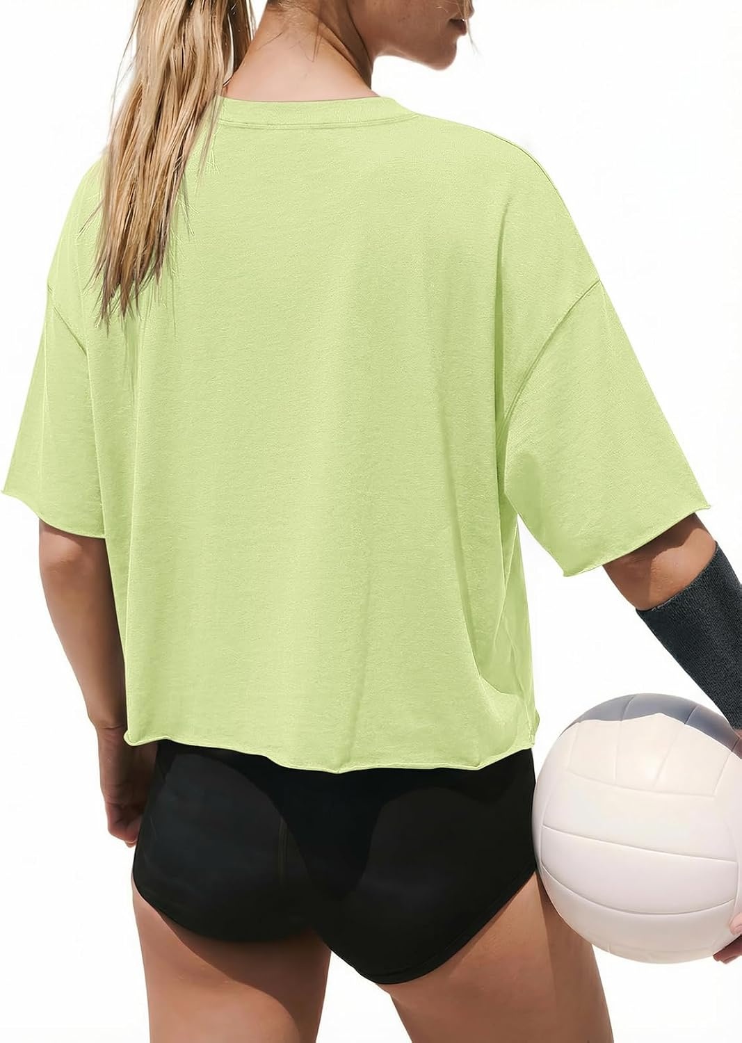 image:imageATHMILE Womens Crop Tops Workout Shirts Gym Oversized Spring Summer Basic Tees Short Sleeve Casual Loose Drop Shoulder 2026Mint Green