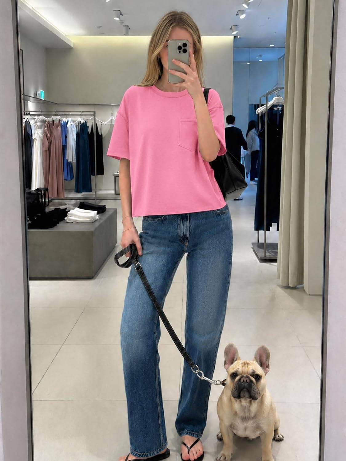 image:imageATHMILE Womens Crop Tops Workout Shirts Gym Oversized Spring Summer Basic Tees Short Sleeve Casual Loose Drop Shoulder 2026Pink