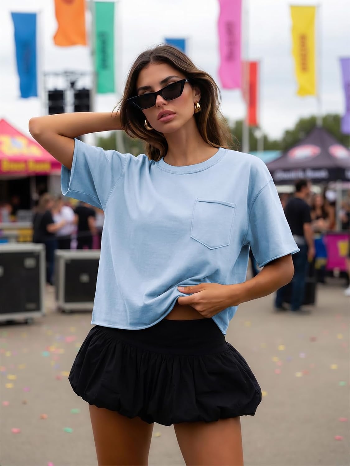 image:imageATHMILE Womens Crop Tops Workout Shirts Gym Oversized Spring Summer Basic Tees Short Sleeve Casual Loose Drop Shoulder 2026Skyblue