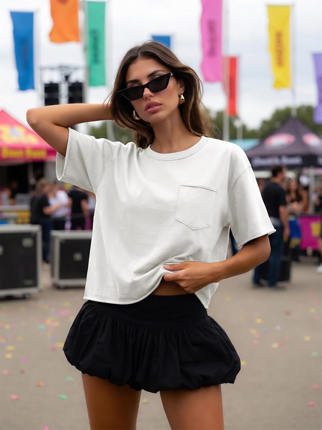image:imageATHMILE Womens Crop Tops Workout Shirts Gym Oversized Spring Summer Basic Tees Short Sleeve Casual Loose Drop Shoulder 2026White
