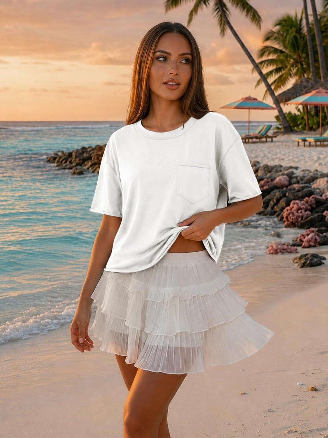 image:imageATHMILE Womens Crop Tops Workout Shirts Gym Oversized Spring Summer Basic Tees Short Sleeve Casual Loose Drop Shoulder 2026White