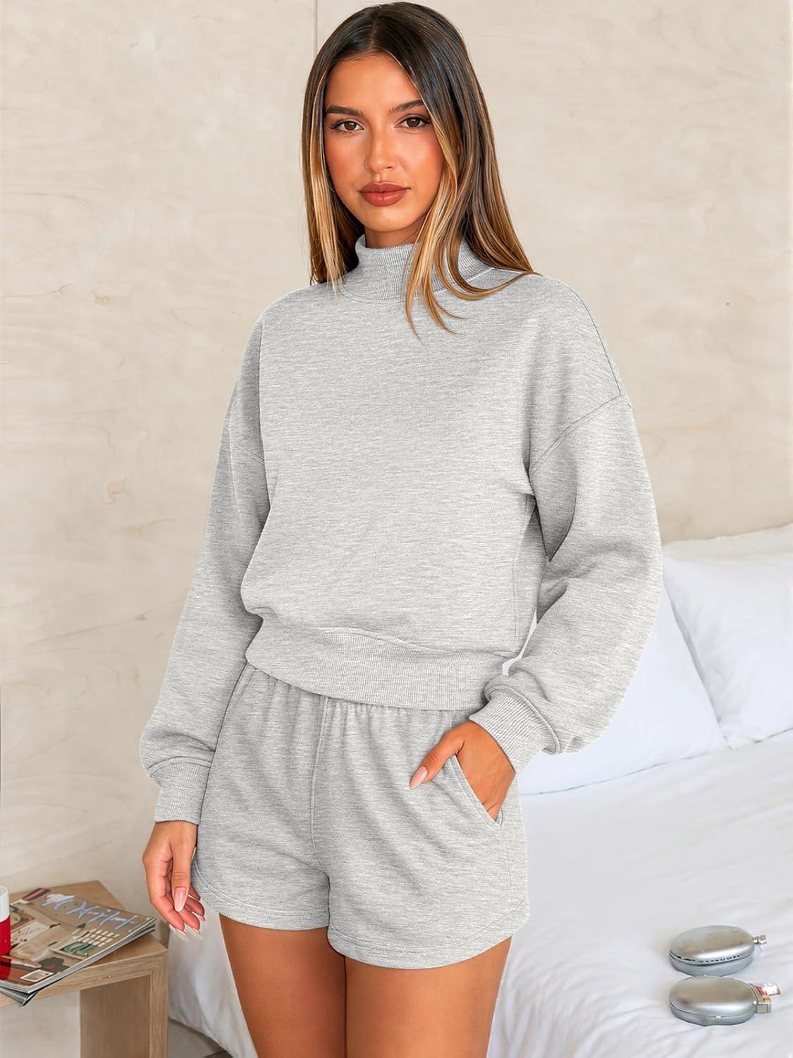 image:imageATHMILE Womens Cropped Sweatshirts Oversized Turtleneck Long Sleeve Tops 2026 Spring Winter Loose Pullover Teen Girls ClothesGrey