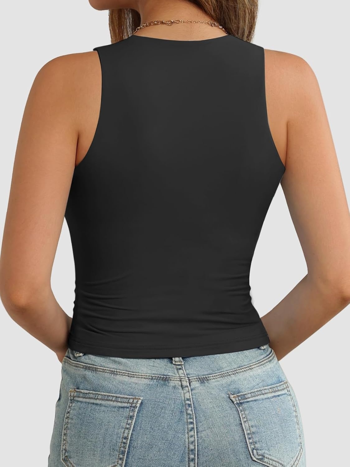 image:imageATHMILE Womens Double Lined Crop Tank Tops Casual Basic Shirts Sleeveless Workout Tops Cute Summer Clothes Teen GirlsBlack