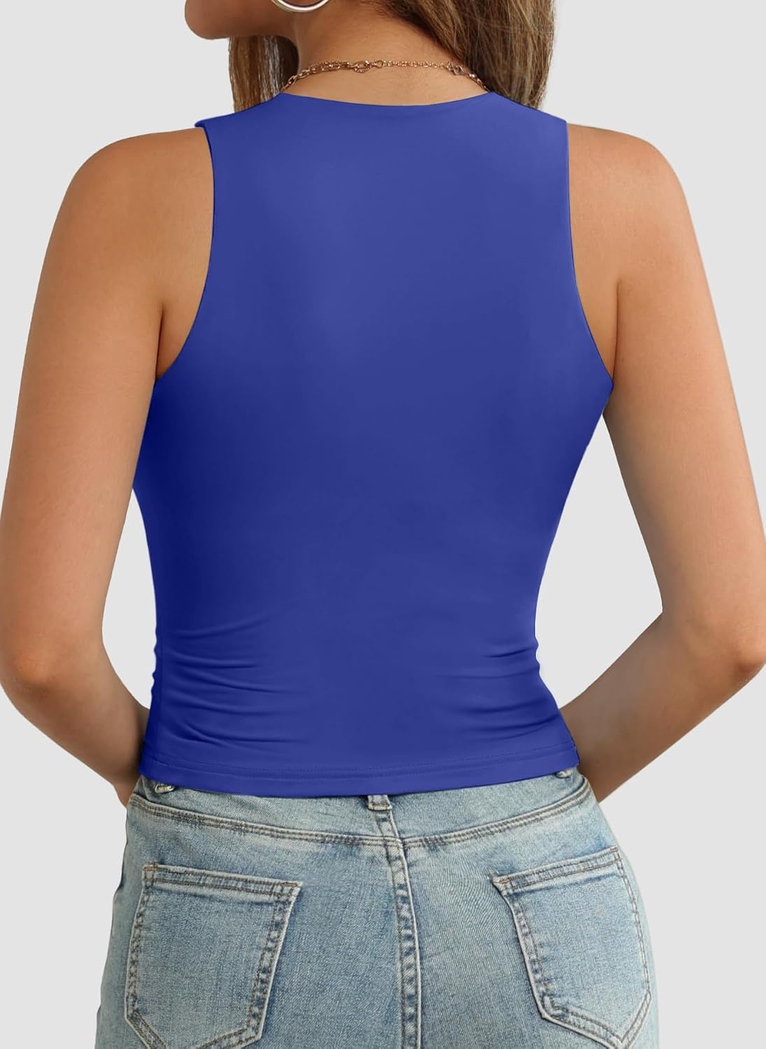 image:imageATHMILE Womens Double Lined Crop Tank Tops Casual Basic Shirts Sleeveless Workout Tops Cute Summer Clothes Teen GirlsBlue