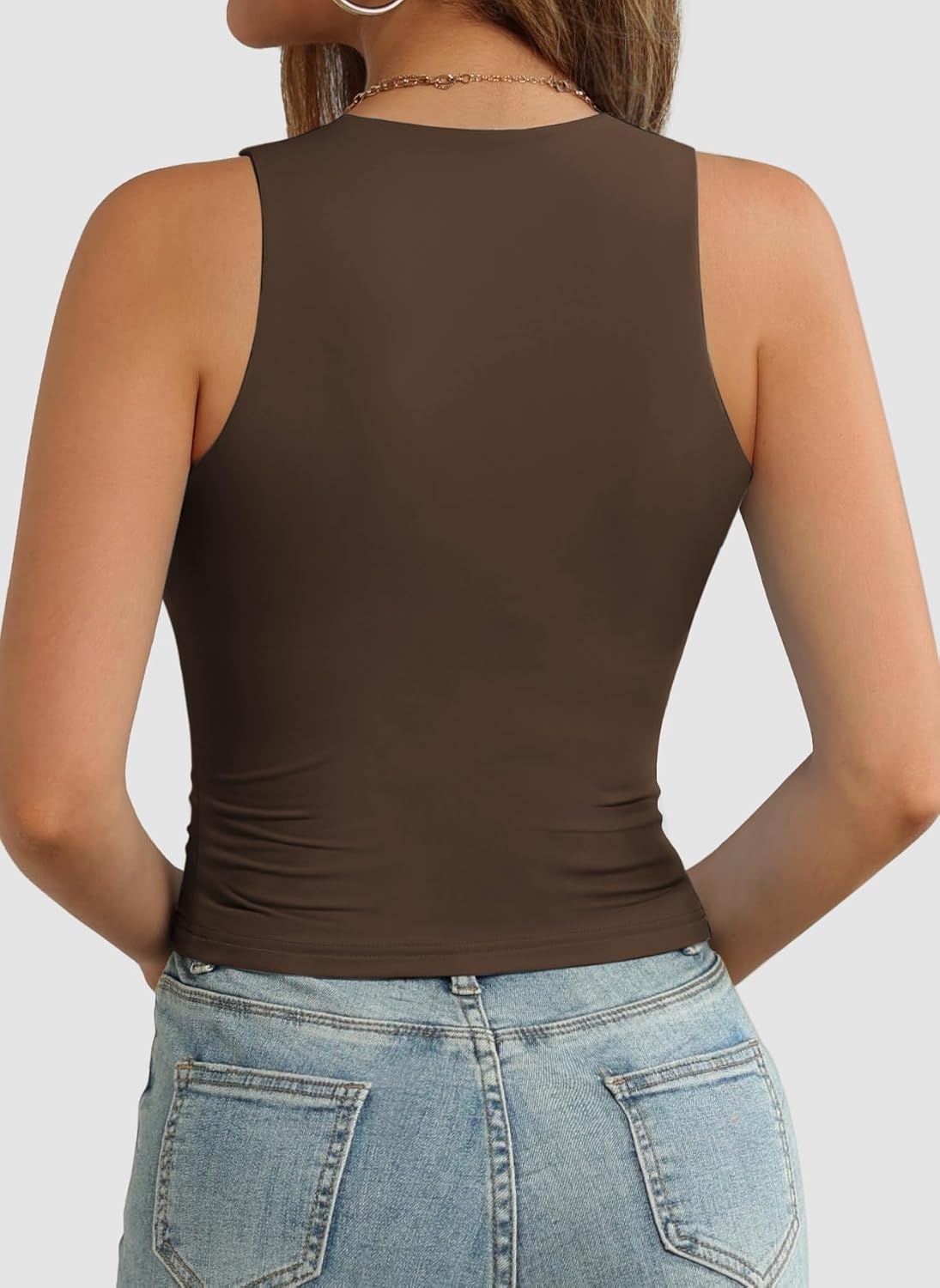 image:imageATHMILE Womens Double Lined Crop Tank Tops Casual Basic Shirts Sleeveless Workout Tops Cute Summer Clothes Teen GirlsBrown