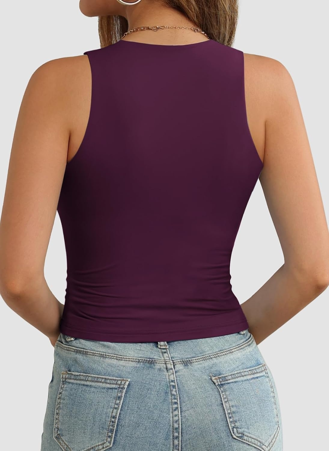 image:imageATHMILE Womens Double Lined Crop Tank Tops Casual Basic Shirts Sleeveless Workout Tops Cute Summer Clothes Teen GirlsDark Purple