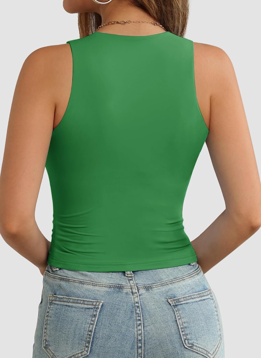 image:imageATHMILE Womens Double Lined Crop Tank Tops Casual Basic Shirts Sleeveless Workout Tops Cute Summer Clothes Teen GirlsGreen