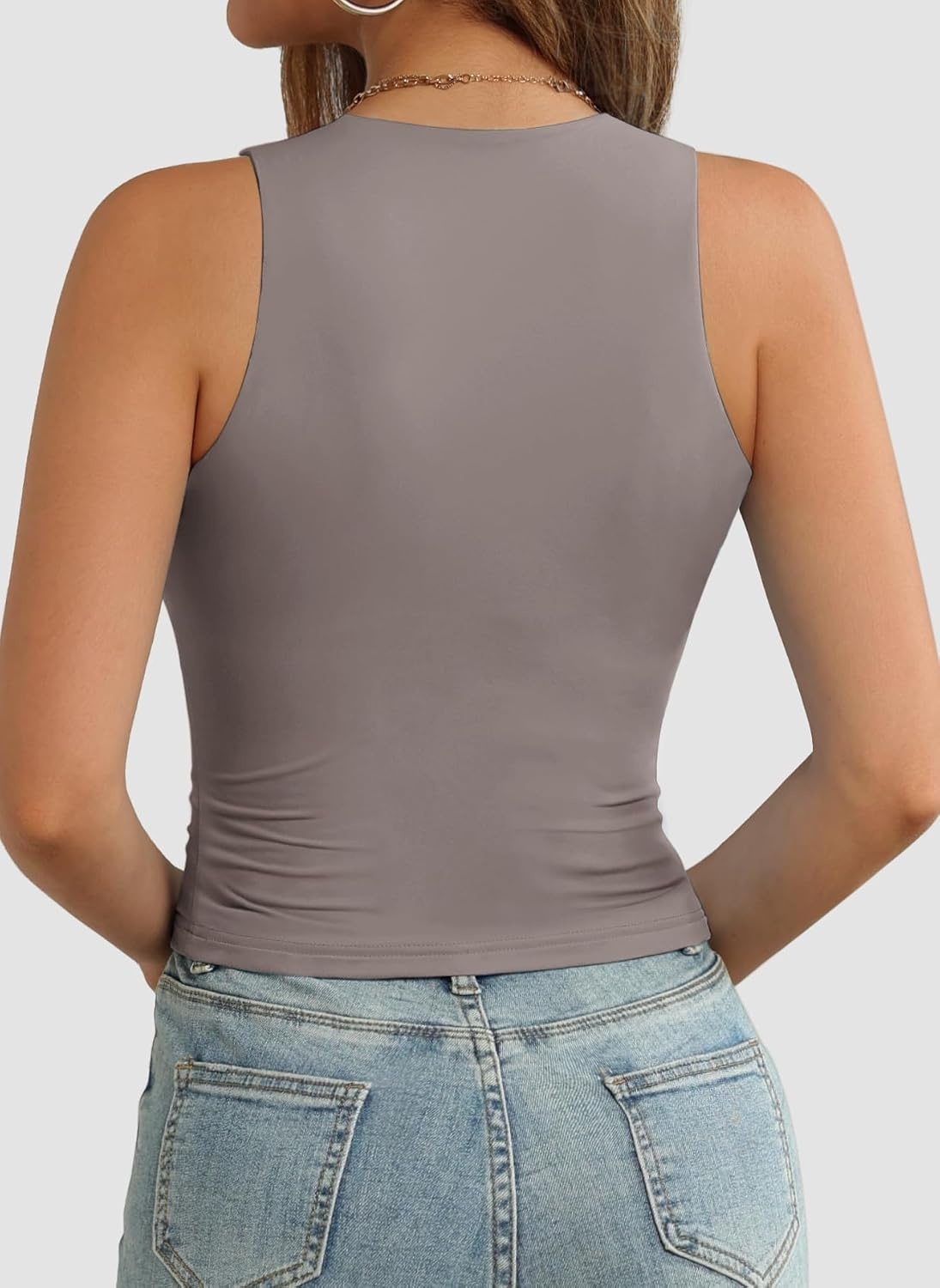 image:imageATHMILE Womens Double Lined Crop Tank Tops Casual Basic Shirts Sleeveless Workout Tops Cute Summer Clothes Teen GirlsGrey Purple