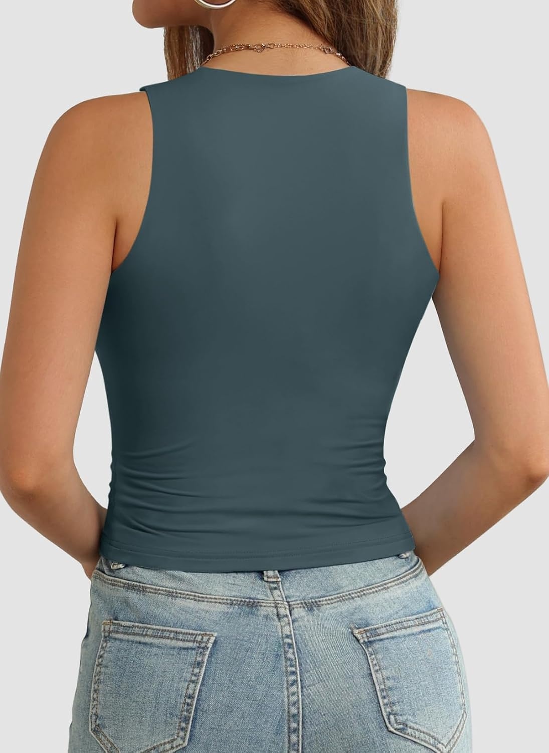 image:imageATHMILE Womens Double Lined Crop Tank Tops Casual Basic Shirts Sleeveless Workout Tops Cute Summer Clothes Teen GirlsHaze Blue