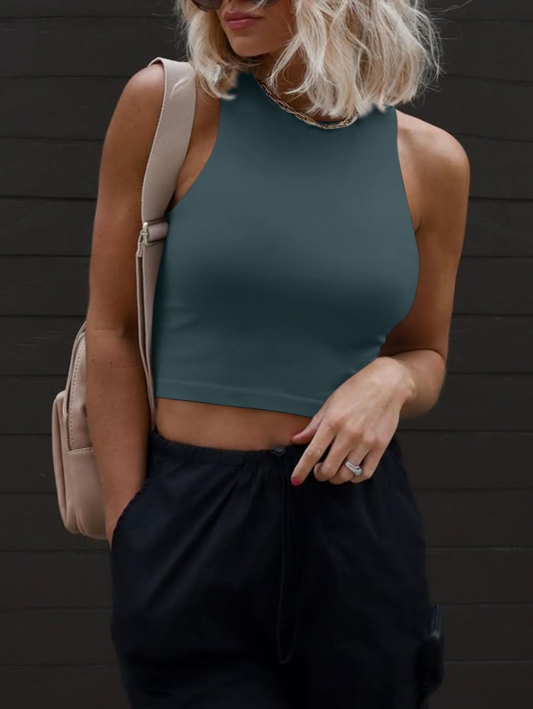 image:imageATHMILE Womens Double Lined Crop Tank Tops Casual Basic Shirts Sleeveless Workout Tops Cute Summer Clothes Teen GirlsHaze Blue