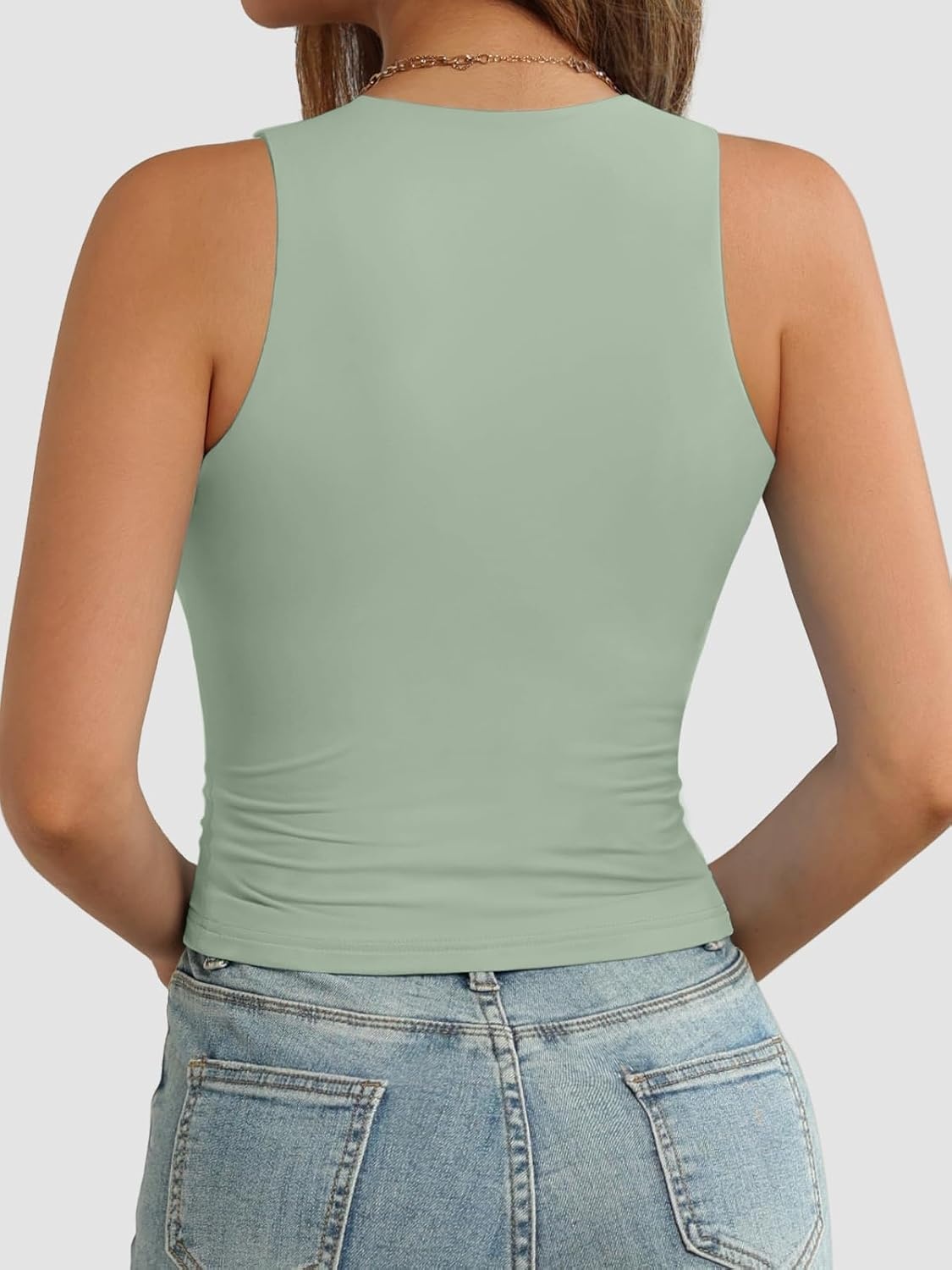 image:imageATHMILE Womens Double Lined Crop Tank Tops Casual Basic Shirts Sleeveless Workout Tops Cute Summer Clothes Teen GirlsLight Green