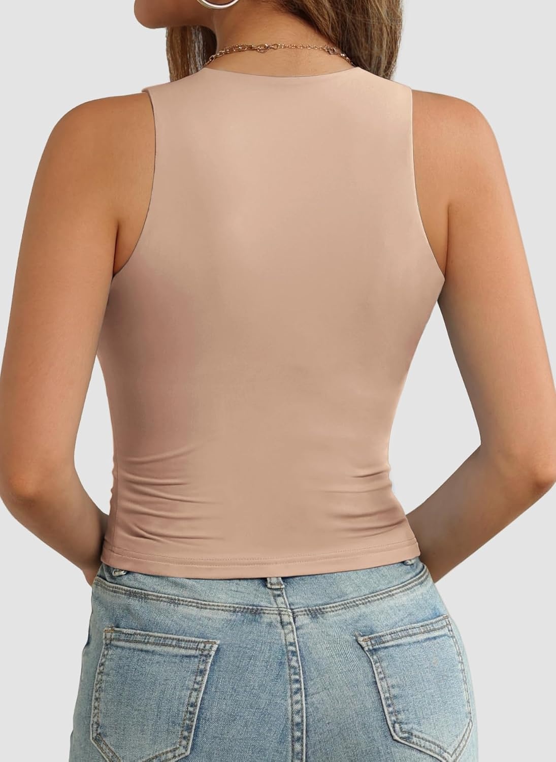 image:imageATHMILE Womens Double Lined Crop Tank Tops Casual Basic Shirts Sleeveless Workout Tops Cute Summer Clothes Teen GirlsPink