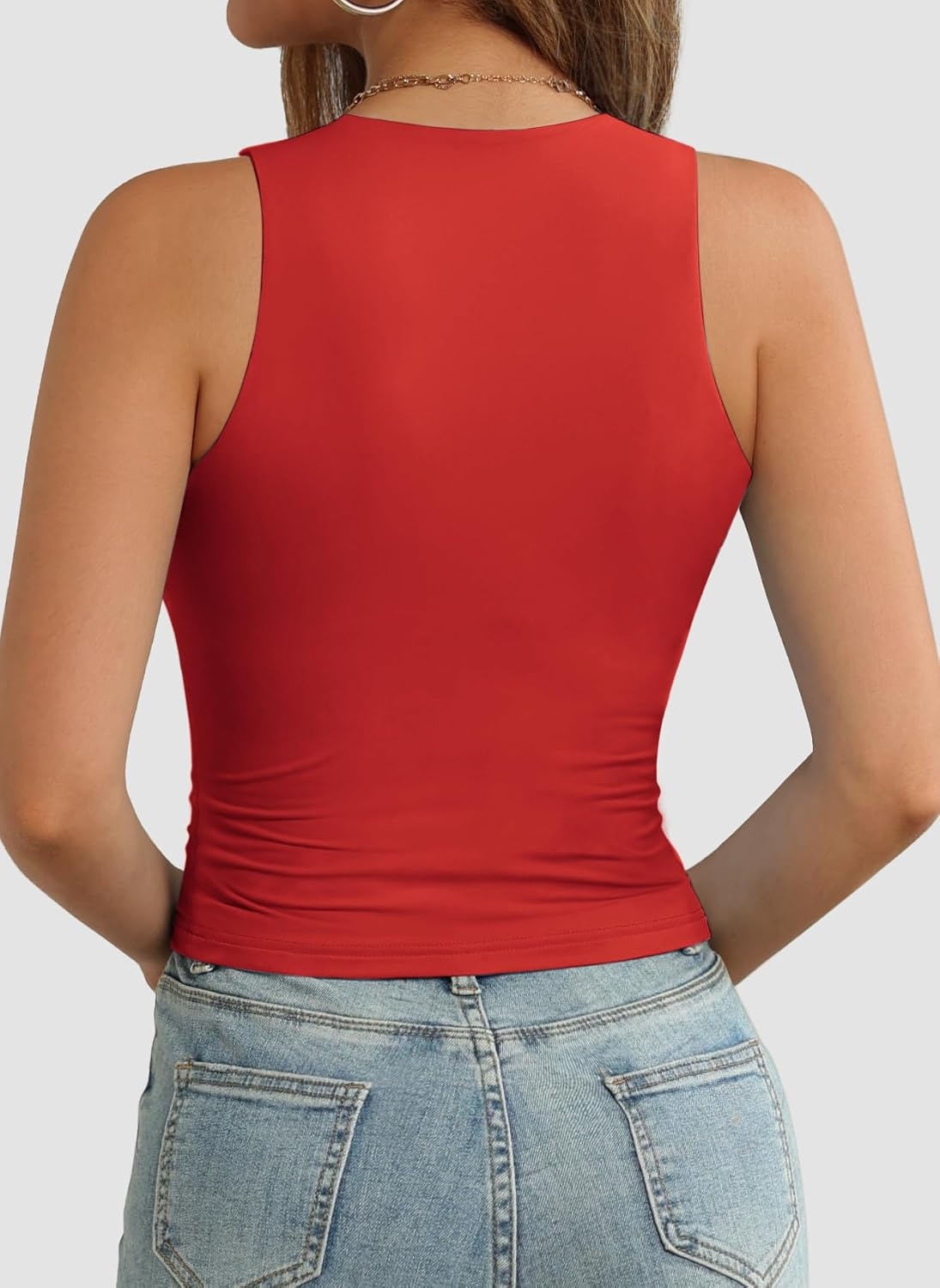 image:imageATHMILE Womens Double Lined Crop Tank Tops Casual Basic Shirts Sleeveless Workout Tops Cute Summer Clothes Teen GirlsRed