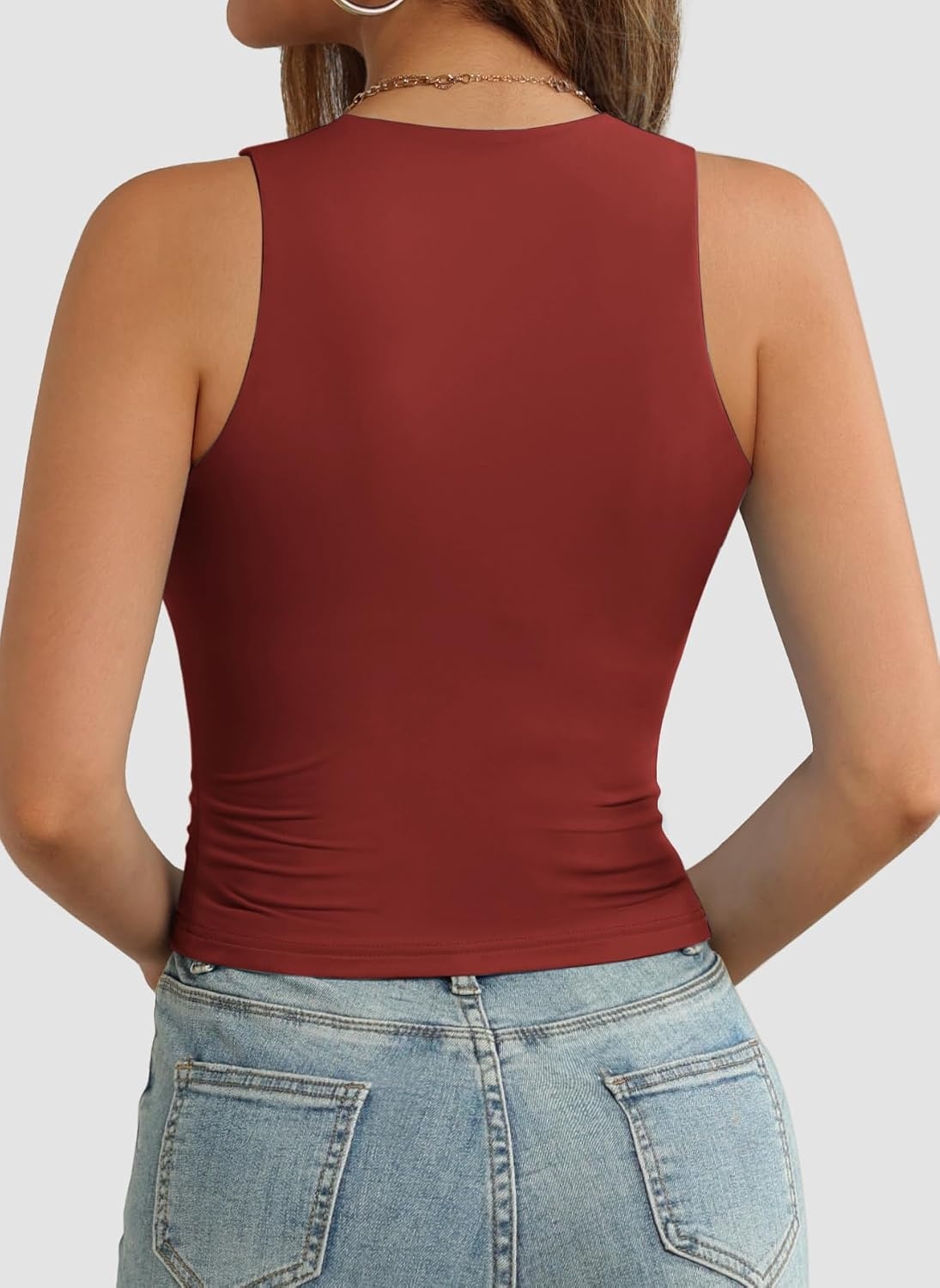 image:imageATHMILE Womens Double Lined Crop Tank Tops Casual Basic Shirts Sleeveless Workout Tops Cute Summer Clothes Teen GirlsWine Red