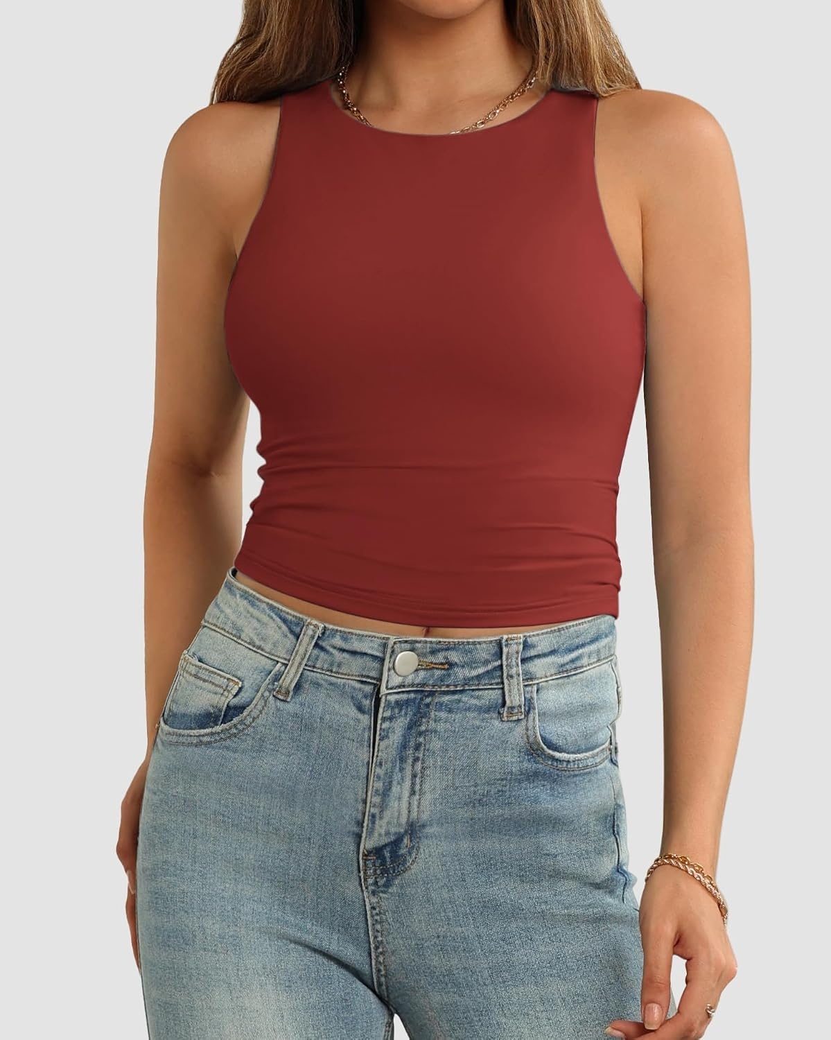image:imageATHMILE Womens Double Lined Crop Tank Tops Casual Basic Shirts Sleeveless Workout Tops Cute Summer Clothes Teen GirlsWine Red