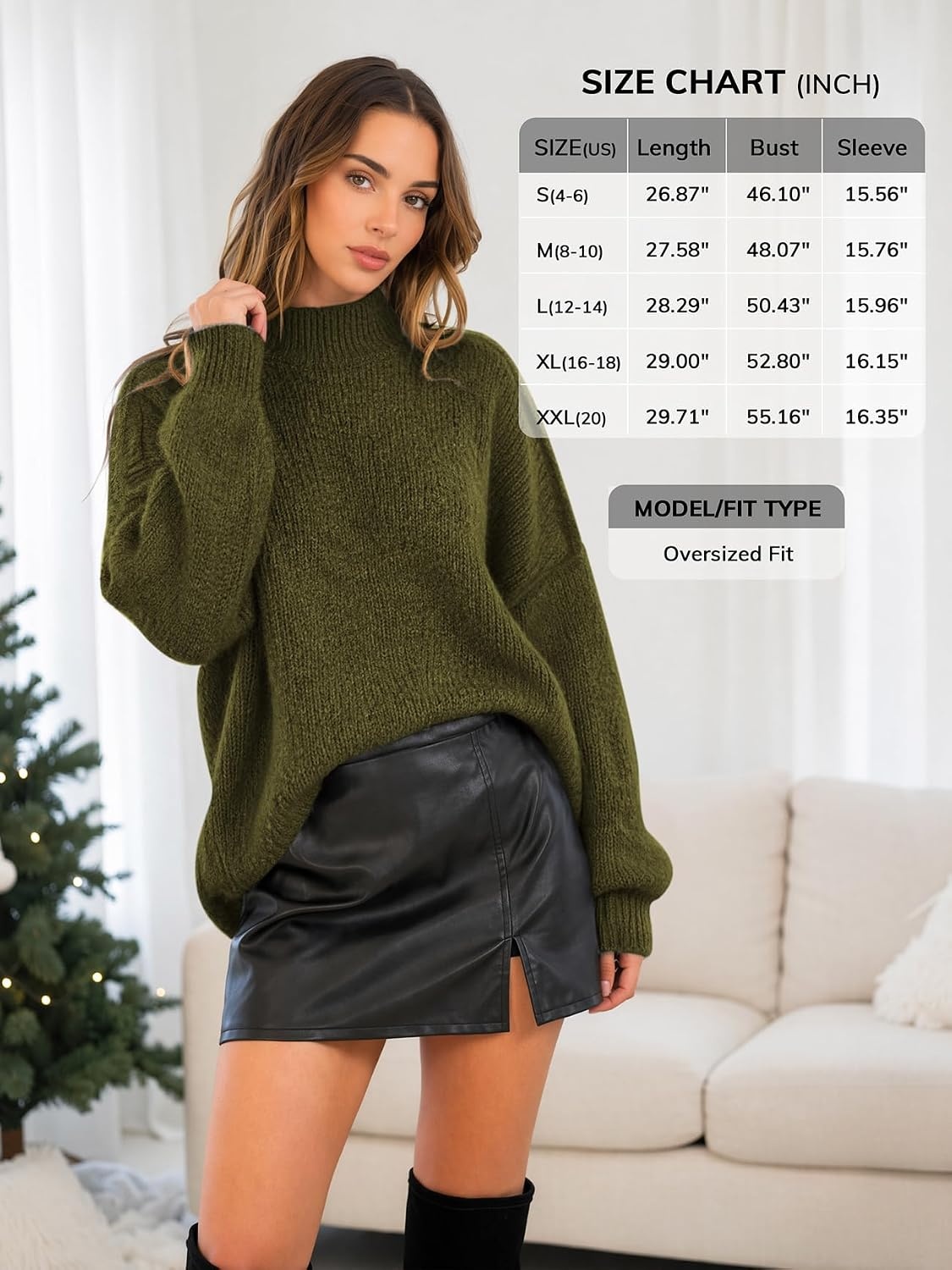 image:imageATHMILE Womens Fall Fashion Oversized Sweaters Chunky Knit Mock Neck Long Sleeve Casual Trendy Pullover Winter Clothes 2026Army Green