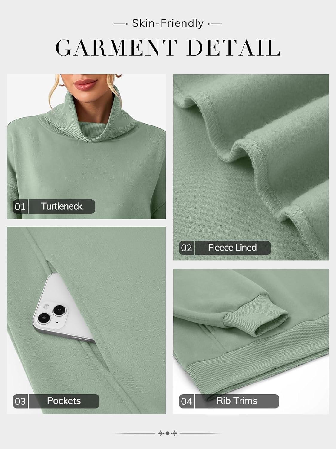 image:imageATHMILE Womens Fleece Sweatshirts with Pockets Oversized Mock Neck Sweatshirt Turtleneck Pullover Fall Fashion Outfits 2026Gray Green