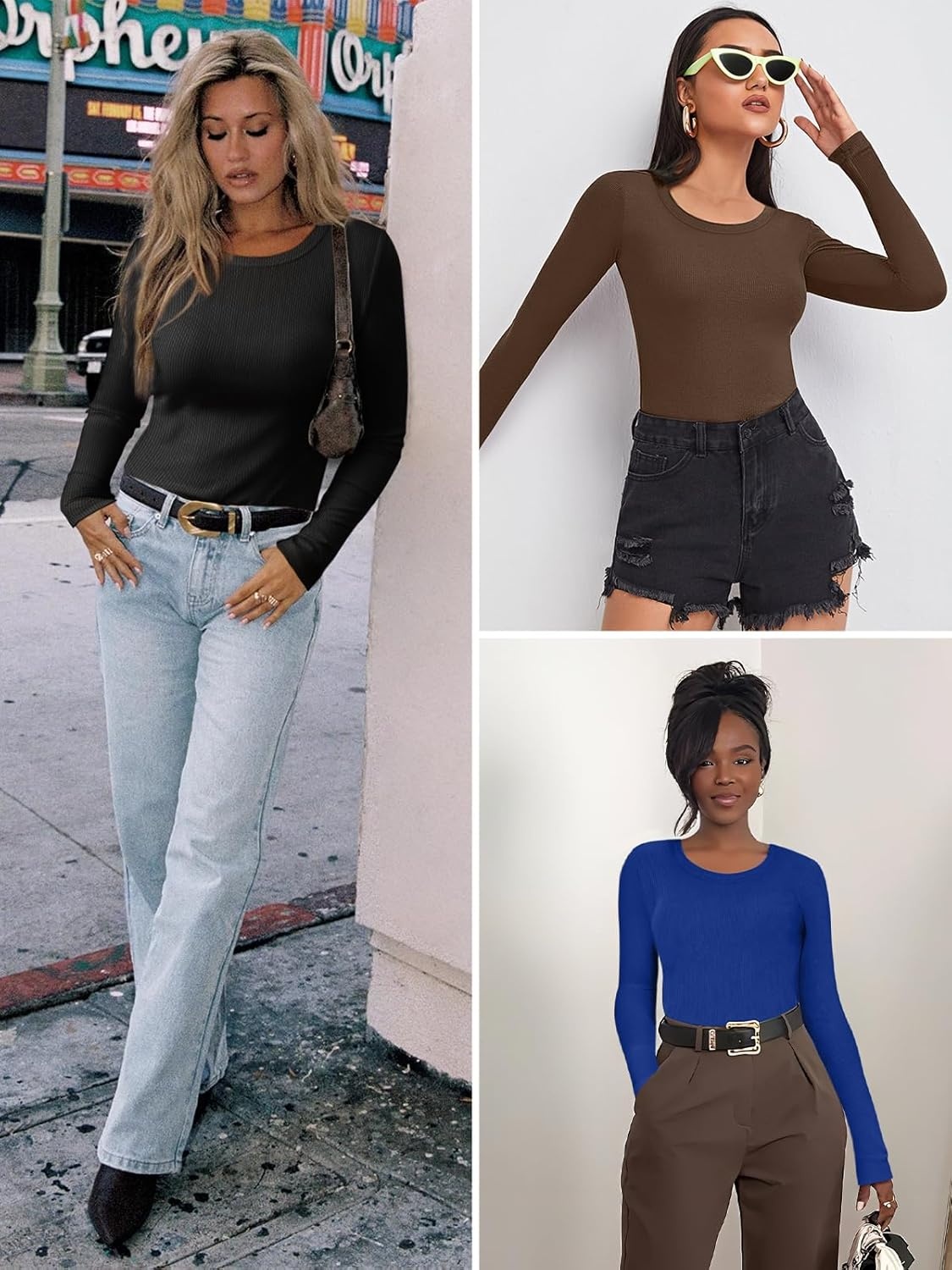 image:imageATHMILE Womens Long Sleeve CrewneckV Neck Ribbed Tops Fall Fitted Stretch Casual Basic T Shirts 2026Ared