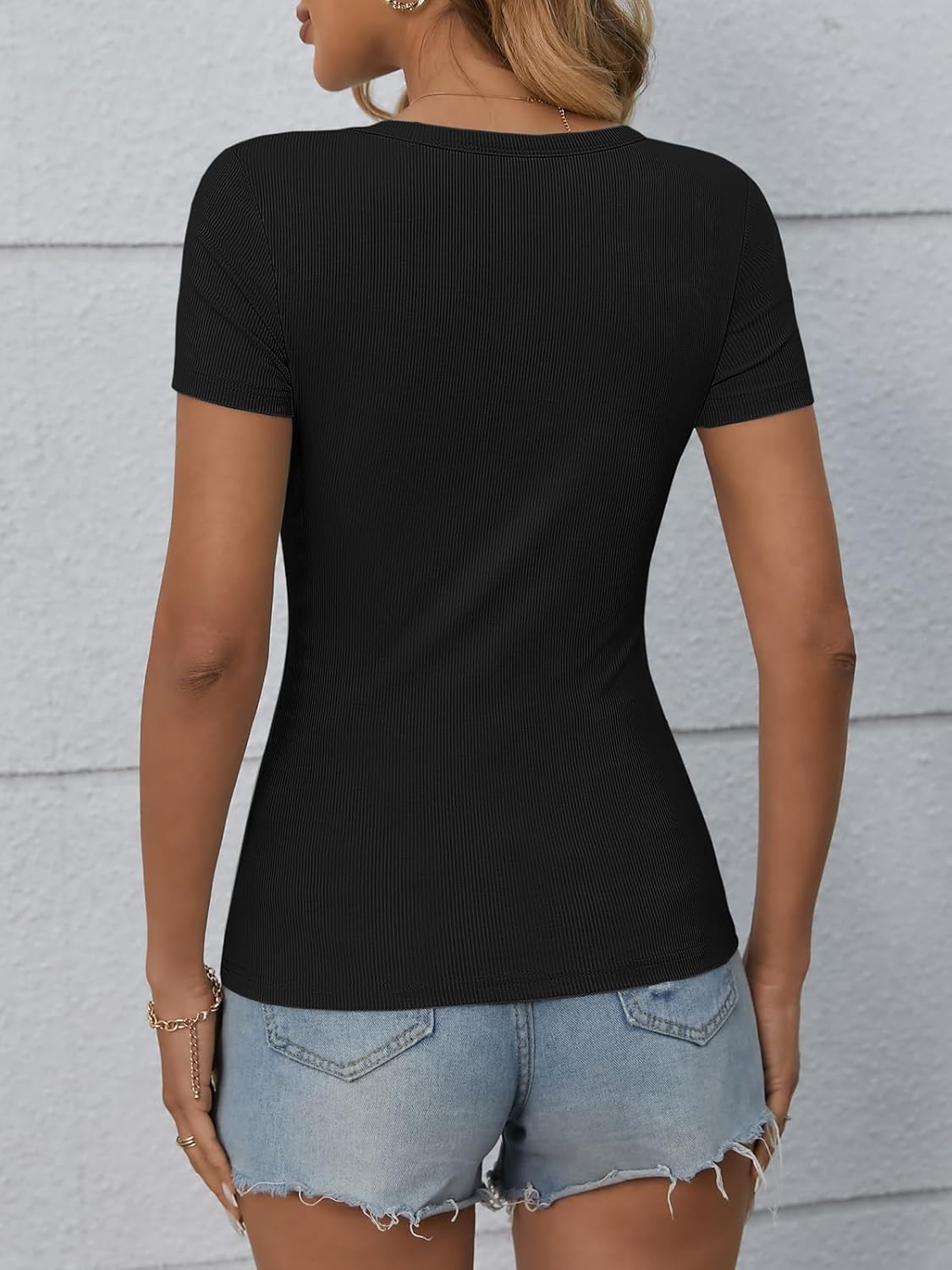 image:imageATHMILE Womens Long Sleeve CrewneckV Neck Ribbed Tops Fall Fitted Stretch Casual Basic T Shirts 2026Bblack