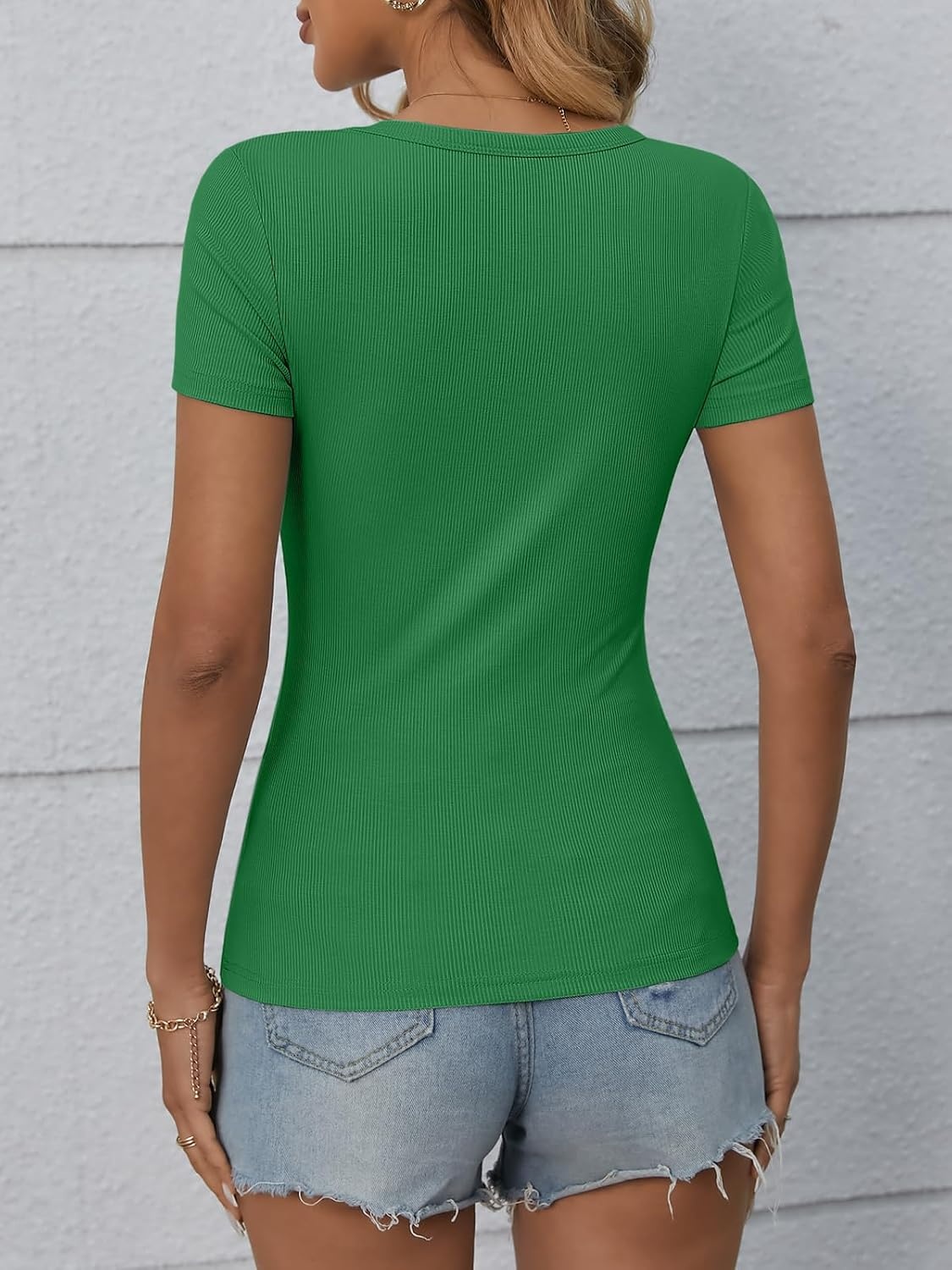 image:imageATHMILE Womens Long Sleeve CrewneckV Neck Ribbed Tops Fall Fitted Stretch Casual Basic T Shirts 2026Bgreen