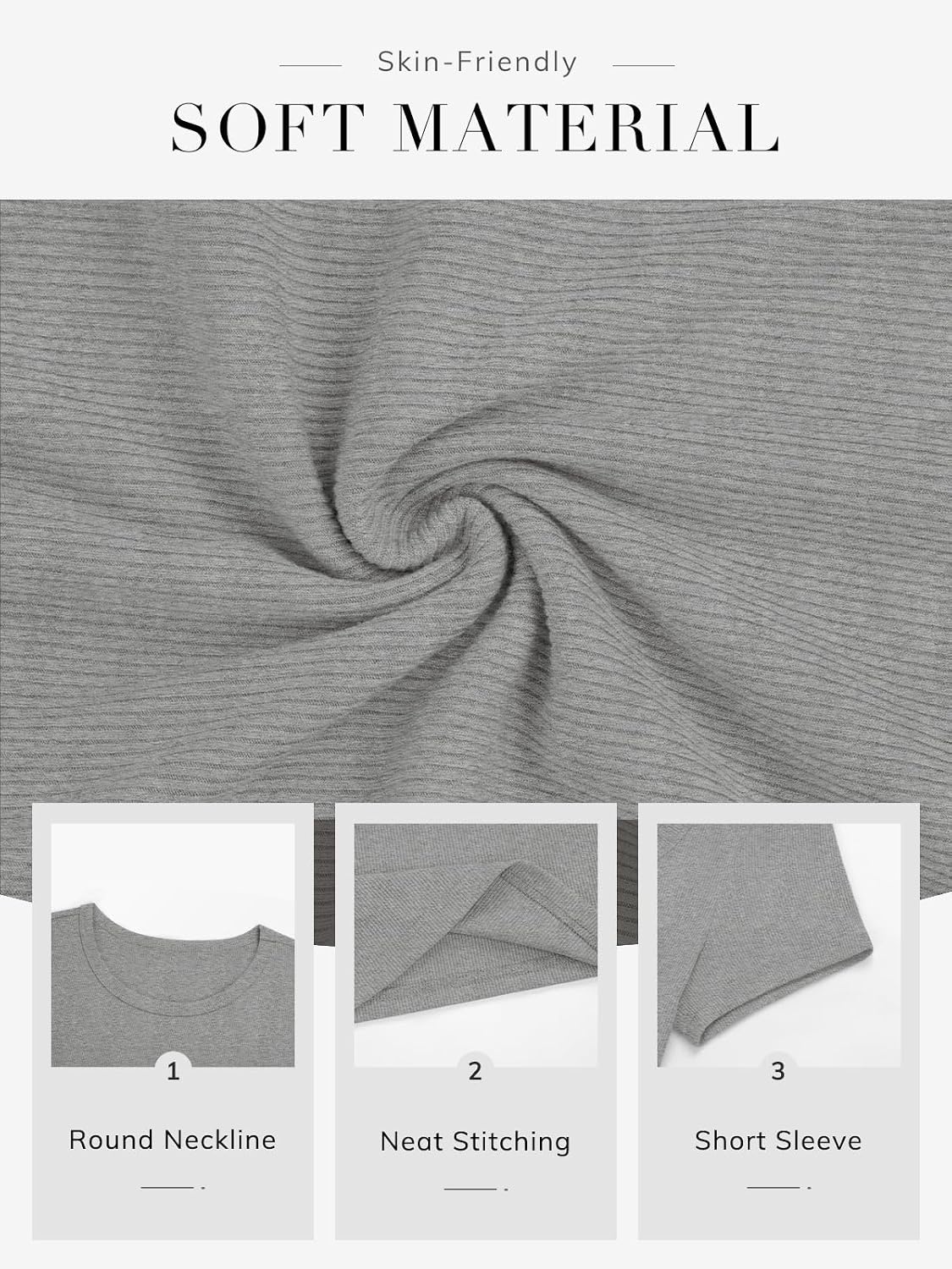 image:imageATHMILE Womens Long Sleeve CrewneckV Neck Ribbed Tops Fall Fitted Stretch Casual Basic T Shirts 2026Bheather Grey
