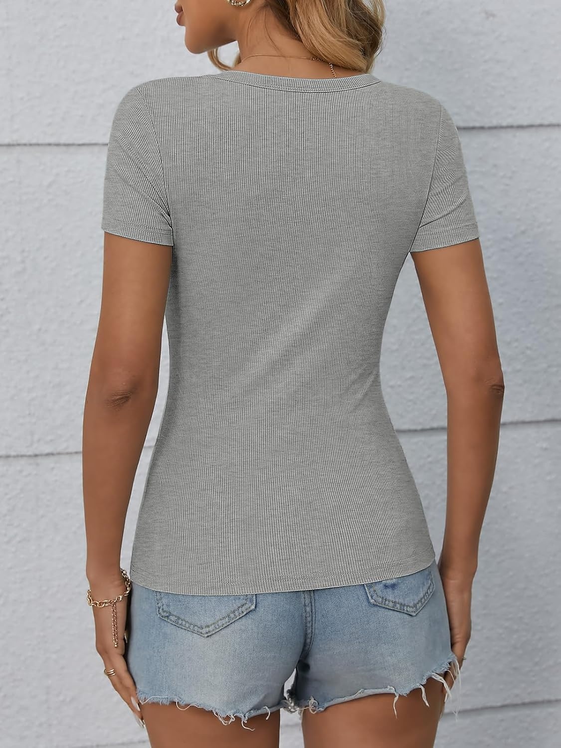 image:imageATHMILE Womens Long Sleeve CrewneckV Neck Ribbed Tops Fall Fitted Stretch Casual Basic T Shirts 2026Bheather Grey