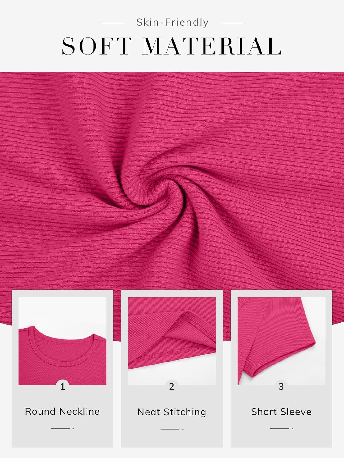 image:imageATHMILE Womens Long Sleeve CrewneckV Neck Ribbed Tops Fall Fitted Stretch Casual Basic T Shirts 2026Bhot Pink